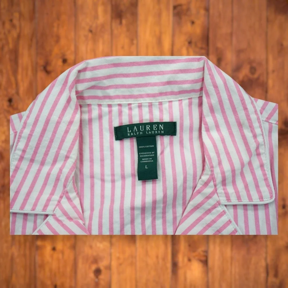 Lauren Ralph Lauren Large Pink Stripe Nightshirt Monogram‎ RLL